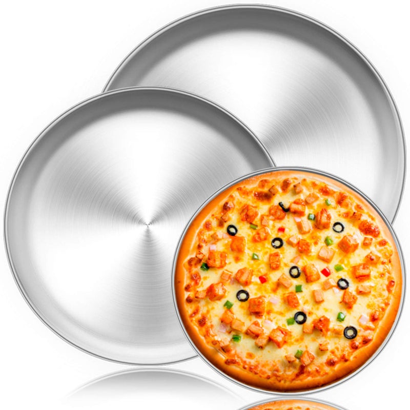 TeamFar Pizza Pan, 10â€ & 12â€ & 13.4â€, 3 Pcs Pizza Pan Set Stainless Steel Pizza Pan Round Pizza Oven Pans Tray for Baking Serving, Healthy & Rust Free, Heavy Duty & Dishwasher Safe - Image 1